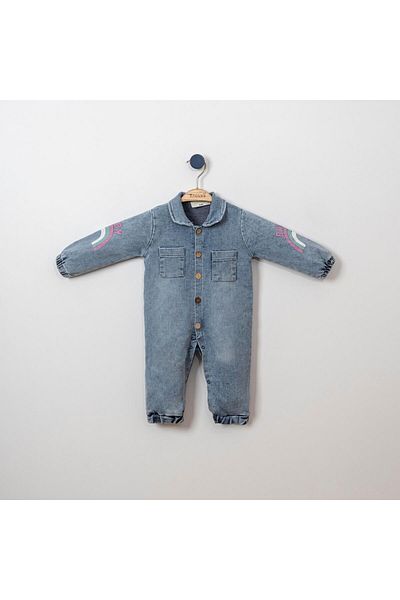Lolons Rainbow Patterned Baby Collar Baby Girl Jumpsuit