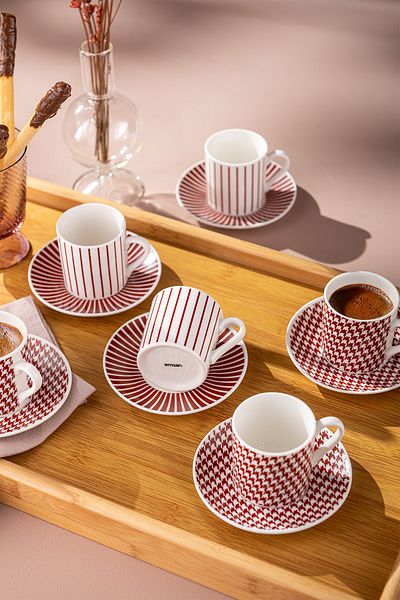Emsan Fernanda New Bone 6-Person Coffee Cup Set 90 ml Claret Red