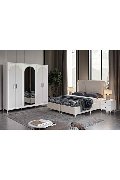 GuneyStore - Ücretsiz Montaj - Oslo 6 Kapaklı Komple Mdf Beyaz Yatak Odası Takımı