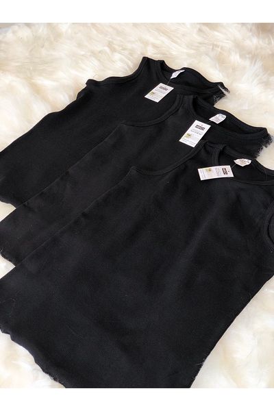 mirach Σετ 3 ελαστικές μπλούζες Unisex από Lycra - Αμάνικο και Χοντρό λουράκι μαύρο