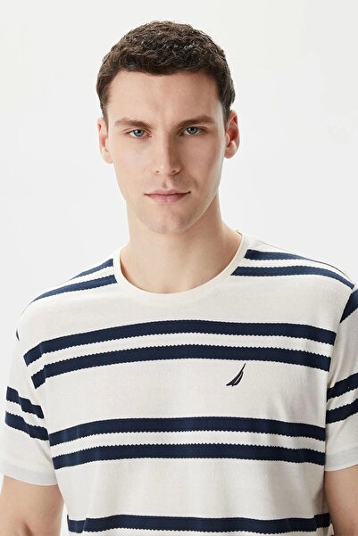 Nautica Ανδρικό μπλουζάκι Nautica Λευκό Standard Fit με κοντό μανίκι ριγέ