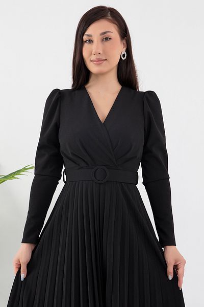 PULLIMM Fusta plisată cu rever dublu rochie cu mânecă lungă GRS3615