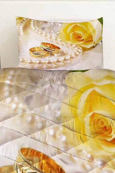 Else Dekor Yellow Rose Ring - Engagement Marriage, Double Quilted, Quilt Pillow Case