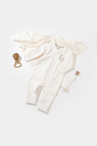 BabyCosy ثوب فضفاض للأطفال حديثي الولادة من القطن العضوي - بسحاب، 100%، سلسلة - Csy3041