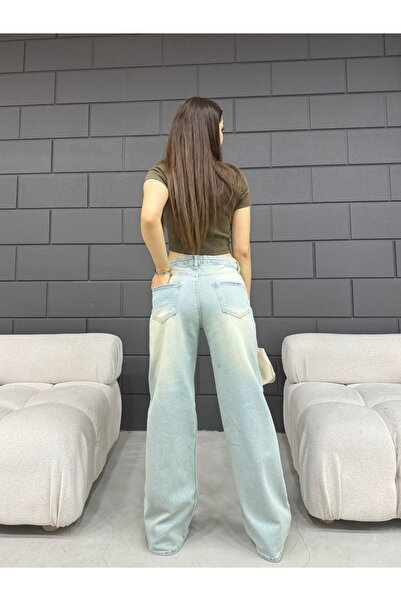 BİKELİFE Vintage High Waist Women's Jeans - Pale Effect Wide Leg