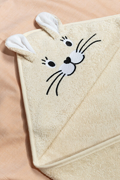 EIFIN %100 Pamuk Tavşan Desen Nakışlı Bebek Havlu Kundak 75x75 cm