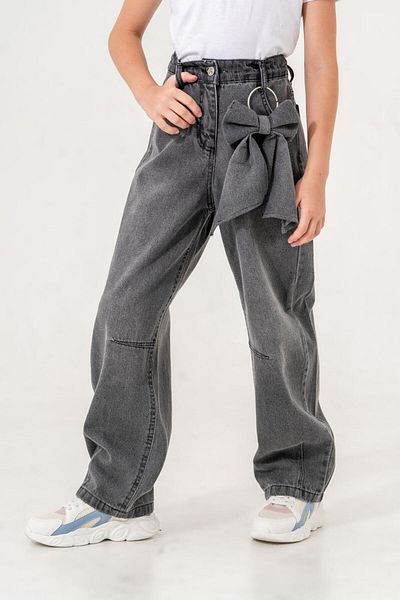 GİYİCEM Girl's Comfortable Cut-Out Removable Bow Jeans Pants