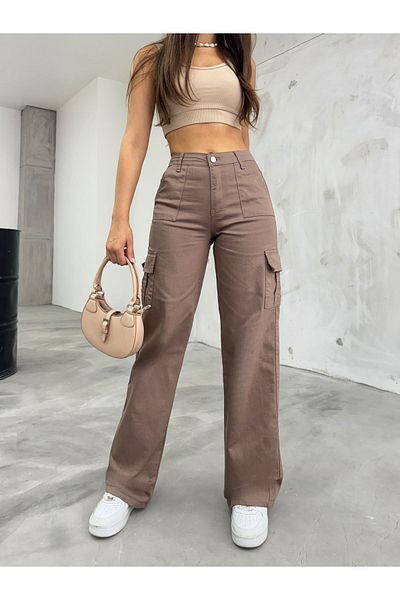 BİKELİFE Nerzfarbene Cargo-Hose aus Lycra mit hoher Taille und weitem Bein