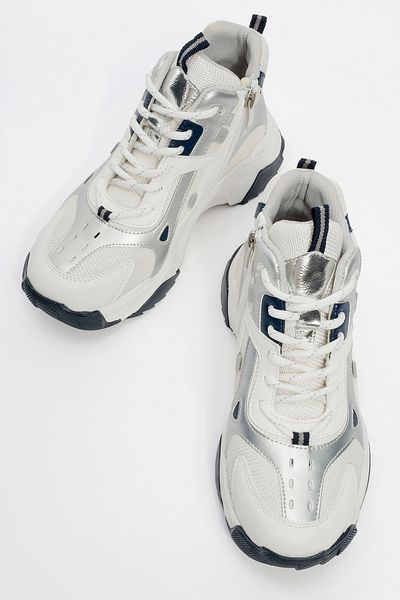LuviShoes Γυναικείες αθλητικές μπότες LOWEL White Navy με φερμουάρ και κορδόνια