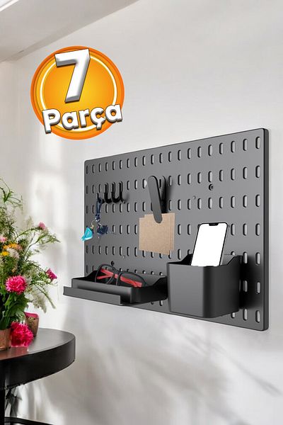 Badem10 7-частичен пластмасов органайзер за ключодържатели - с отвор, 40x28 см, черен органайзер