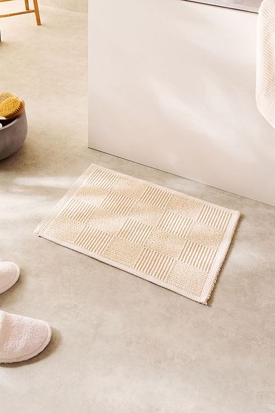 Ocean Home Textile Χαλάκι μπάνιου με μοτίβο σκακιέρας εκρού βαμβακερό που πλένεται 40x60