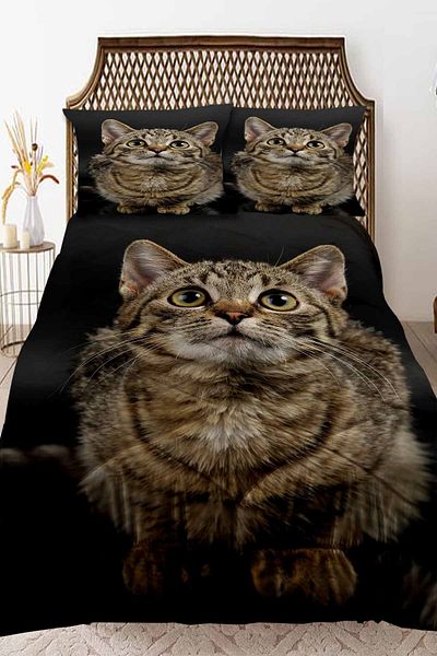 Else Dekor Cute Cat Patterned Double Quilted Quilt Pillow with Case
