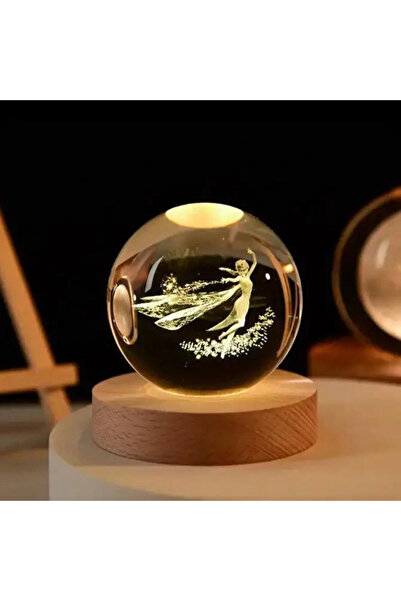 BY-LAMP Melek Kristal Top Gece Lambası Kare Ahşap Taban