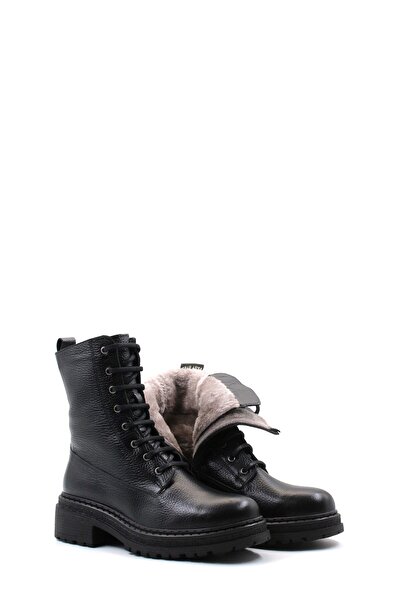 TUGERDİ Siyah Floter Hakiki Deri Fermuarlı Bağcıklı Kadın Bot TG09257192611031