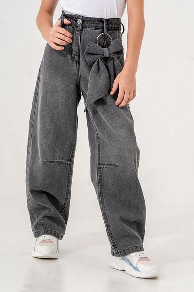 GİYİCEM Girl's Comfortable Cut-Out Removable Bow Jeans Pants
