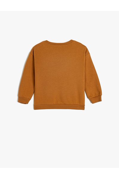 Koton Cotton Crew Neck Long Sleeve Sweatshirt - Kangaroo Pocket Printed