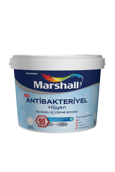Marshall Antibakteriyel Hijyen Ipek Mat Iç Cephe Boyası Çimen Kokusu 2,5 Lt (3,5 KG)