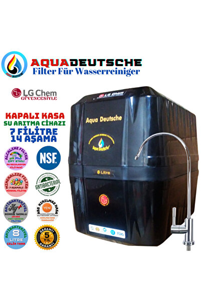AQUA DEUTSCHE ELEGANCE SİYAH 7 FİLİTRE 14 AŞAMA 8 LİTRE ALKALİ MİNERAL VE JAKOBİ TATLANDIRICILI SU ARITMA CİHAZI