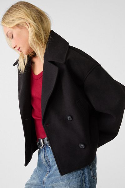 Stradivarius معطف قصير مزدوج الصدر