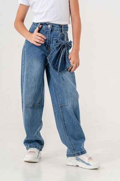 GİYİCEM Girl's Comfortable Cut-Out Removable Bow Jeans Pants