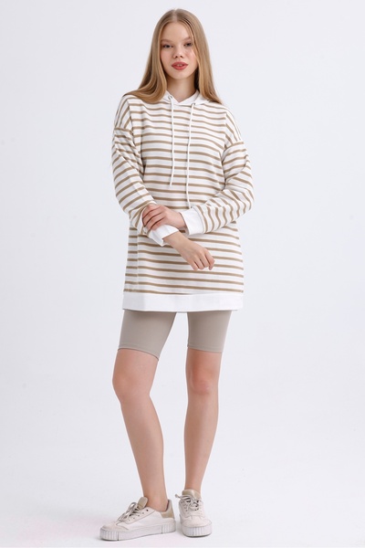 MD trend Γυναικεία φούτερ με κουκούλα ριγέ μακριά oversize