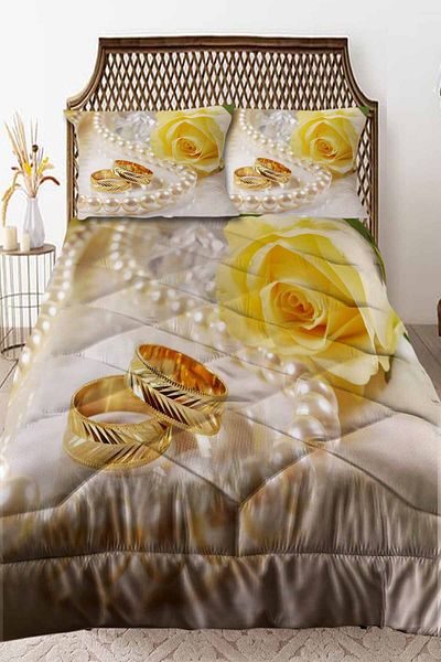 Else Dekor Yellow Rose Ring - Engagement Marriage, Double Quilted, Quilt Pillow Case