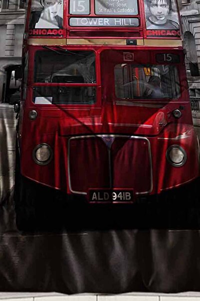 Else Dekor Red Bus London Patterned Double Quilted Quilt with Pillow Cover