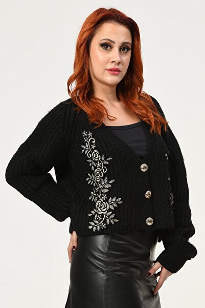 Miss Poem Ручна робота, мереживна товста кофта - чорна