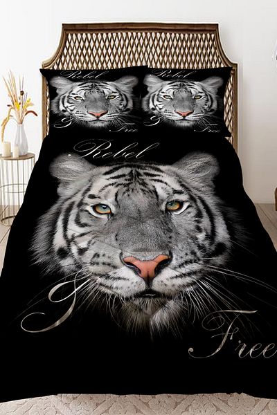 Else Halı Black Gray Tiger Patterned Double Person Quilted Quilt Pillowcase