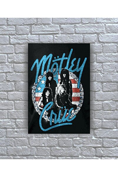 icase Дървена картина с постер и обложка на албум на музикалната група Мотли Крю