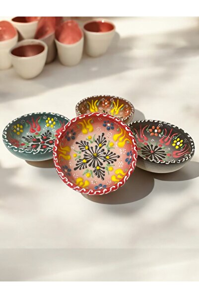 Artistic Quality Dekoratif Lale Çiçek İşlemeli Çini Seramik Sosluk - Çerezlik...