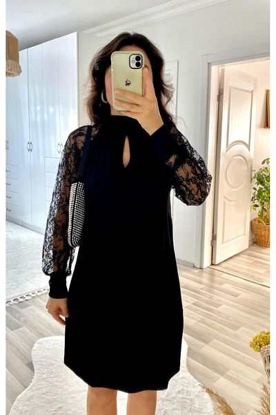 JANES Rochie de damă cu mânecă lungă din tul cu detaliu nisip