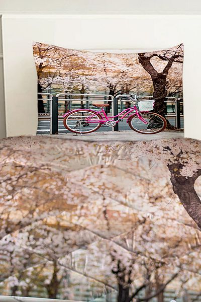 Else Dekor Pink Bicycle Amsterdam Patterned Double Quilted Quilt with Pillowcase