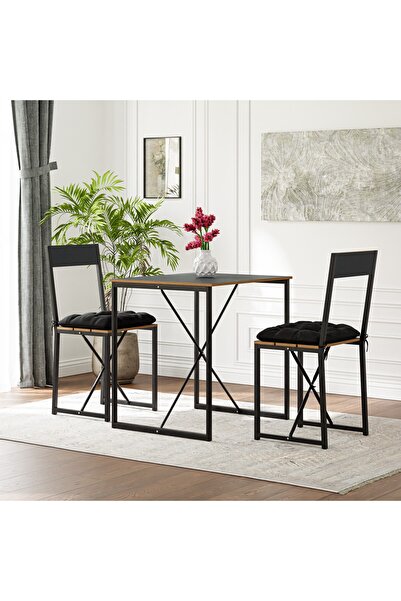 eportatif Mutfak Masası Minderli 2 Kişilik Balkon Masa Takımı Füme 1494