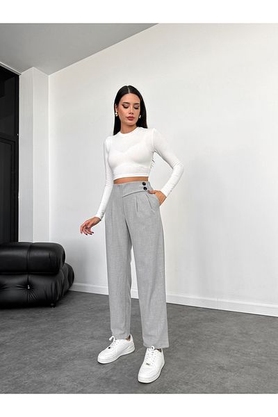 ESRAHELVACI Gray Double Buttoned Belt Detail Carrot Trousers