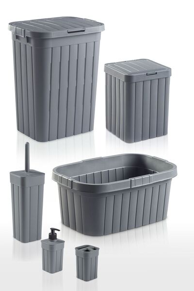 plastyol 6'lı Çeyiz Seti - Kirli Çamaşır Sepeti, Sele Ve 4'lü Banyo Seti - An...