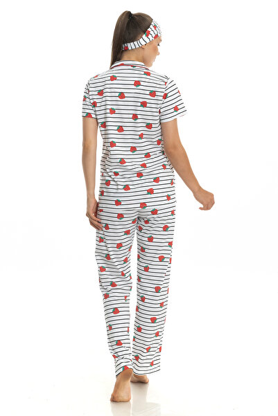 M MOONCOVER Set de pijamale pentru femei, 100% bumbac, cu model de căpșuni, cu imprimeu