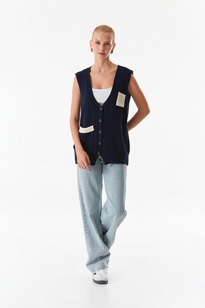 Fulla Moda V-Neck - Double Pocket Knitwear Sweater