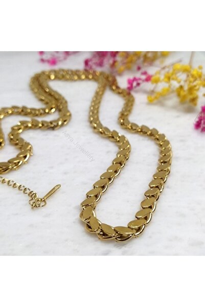 Asya Jewellery Birebir Kuyumcu Model Paslanmaz Çelik Pullu Arpa Zincir Kolye Çelik Pullu Halep Zinciri 45 Cm