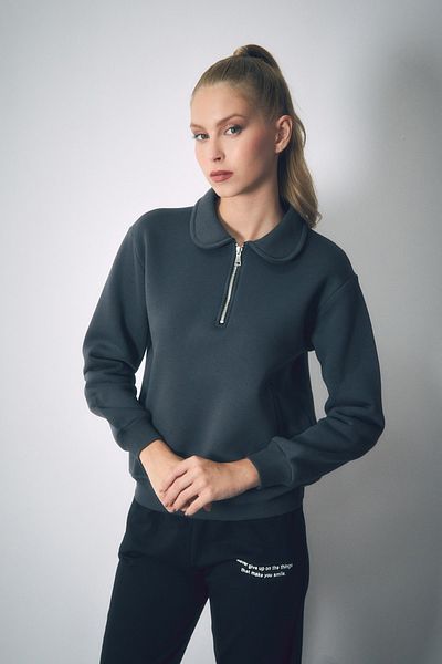 Fulla Moda Φούτερ Polo Neck Pocket - Απλό σχέδιο
