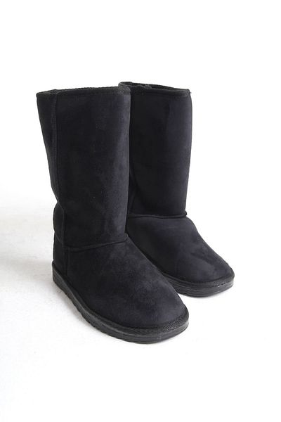 Joy Woman Cizme de damă MADELINE din piele intoarsa neagra - fara sireturi, blana in interior, talpa plata