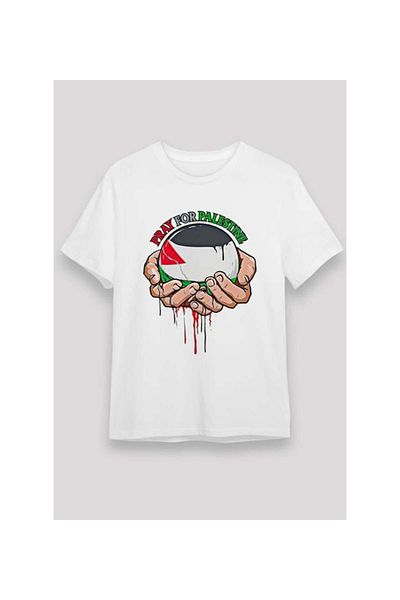 Pink Sky Palestine Printed White Unisex Oversize T-shirt - Tshirt