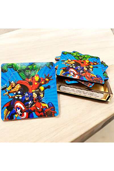 Buki'nin Atölyesi قواعد أكواب خشبية مارفل مكونة من 4 قطع