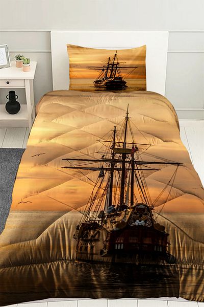Else Dekor Sea Patterned Sailing Single Quilted Pillow - with Cover