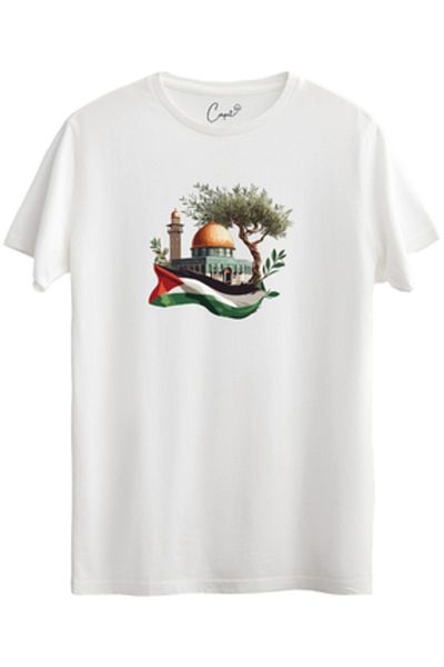 Pink Sky Palestine Printed White Unisex Oversize T-Shirt - T-Shirt