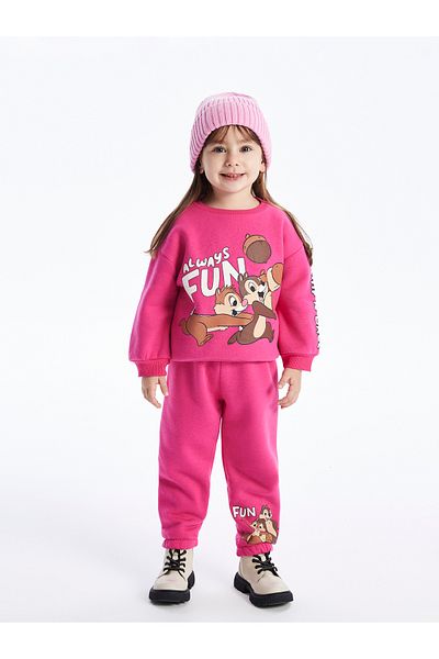 LC Waikiki Chip'N Dale Printed Baby Girl Sweatshirt and Sweatpants Set - Crew Neck, Long Sleeve