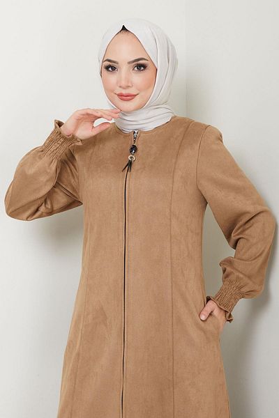 hafsamina Camel Suede Ferace - Gimped Cuff Hm2543