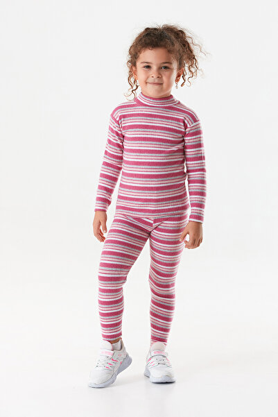 Fulla Moda Çizgili Dik Yaka Kız Çocuk Takım