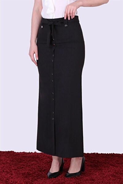 apsen Γυναικεία Μαύρη Φούστα Χιτζάμπ με Λεπτομέρεια γραβάτας και Snap 2047/95