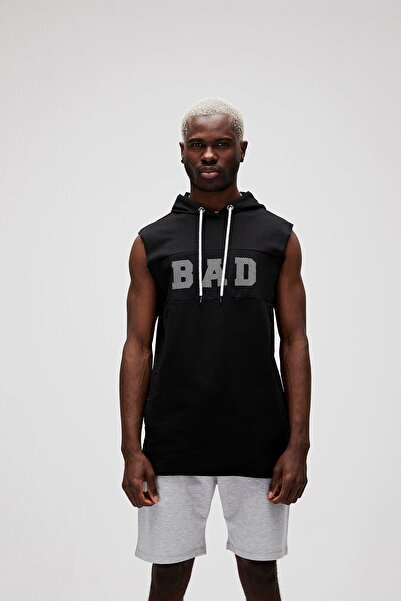 Bad Bear Bad Net Sleeveless Erkek Siyah Kapüşonlu Sweatshirt